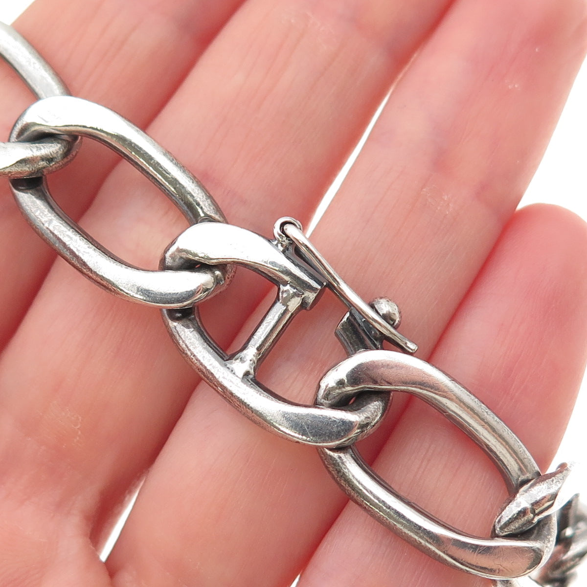 925 Sterling Silver Vintage Mexico Oval Curb Link Bracelet 7.5"