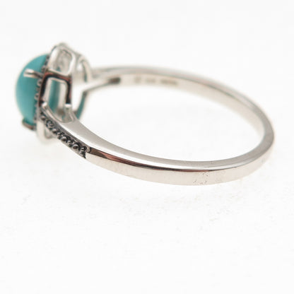 925 Sterling Silver Real Blue Diamond & Sleeping Beauty Turquoise Ring Size 8