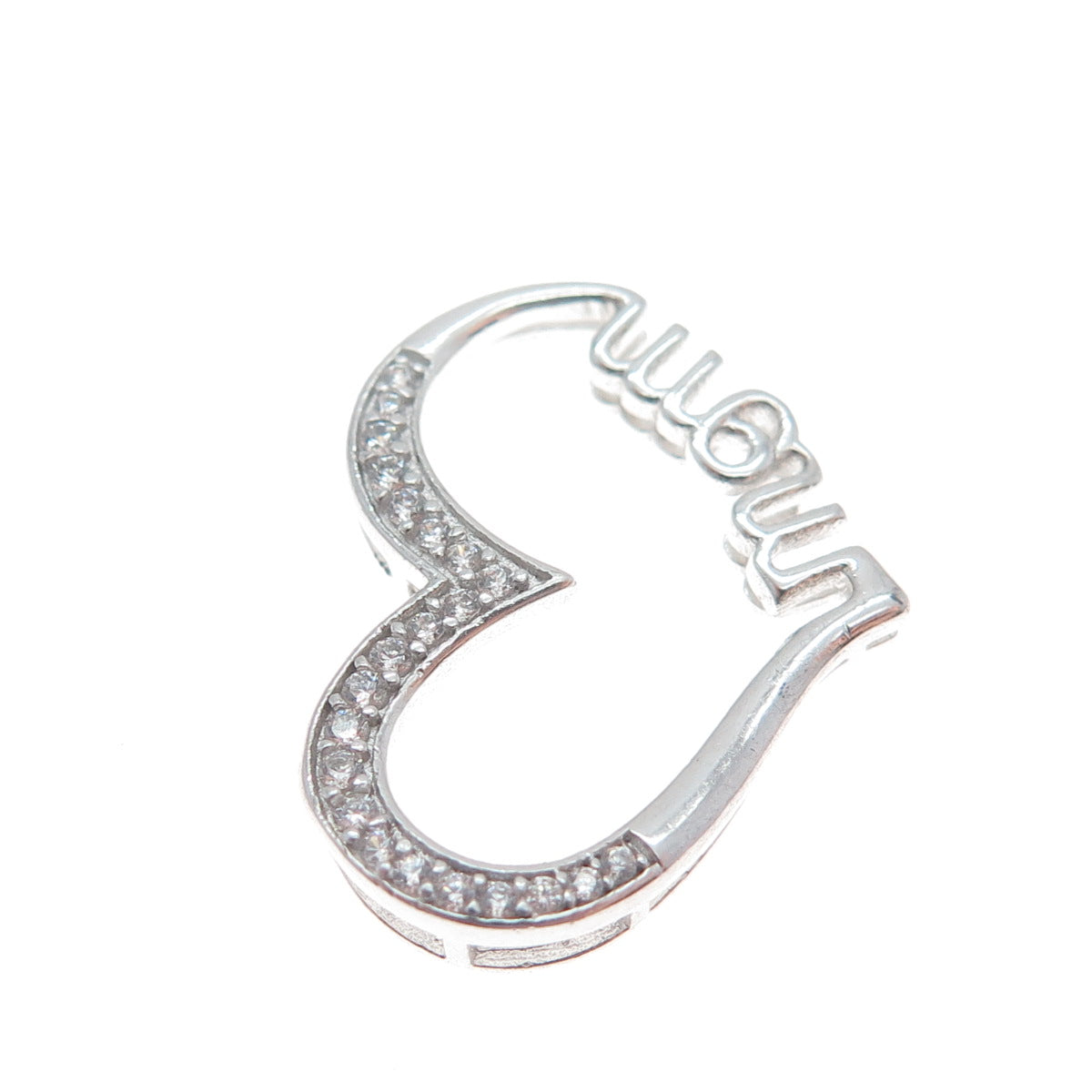925 Sterling Silver Round-Cut C Z Mom Heart Minimalist Slide Pendant