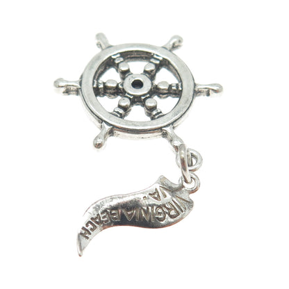 PACIFIC JEWELRY 925 Sterling Silver Vintage Steering Wheel 3D Charm Pendant