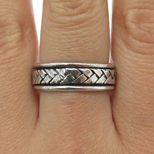 925 Sterling Silver Vintage Braided Rotating Band Oxidized Ring Size 8.75