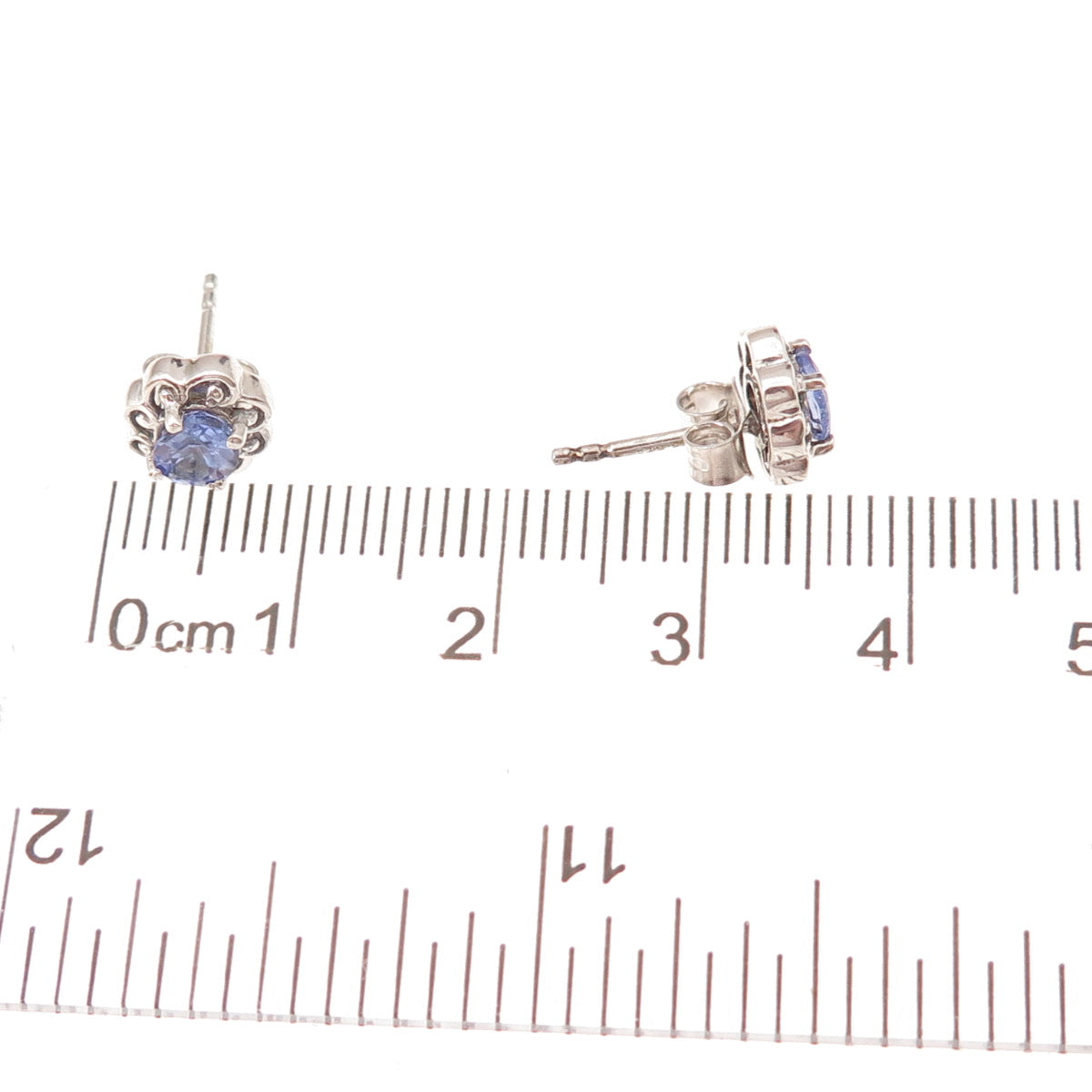 Chuck Clemency 925 Sterling Silver Real Oval-Cut Tanzanite Floral Stud Earrings