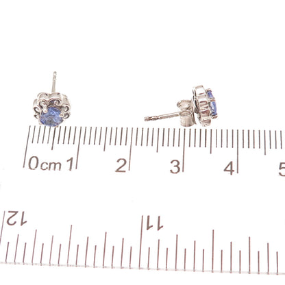 Chuck Clemency 925 Sterling Silver Real Oval-Cut Tanzanite Floral Stud Earrings