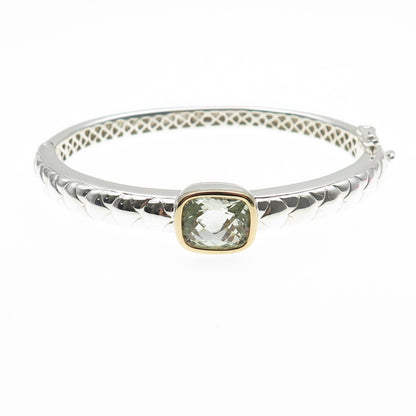 Lorenzo 925 Sterling Silver 18K Gold Vintage Real Green Amethyst Bracelet 6.75"