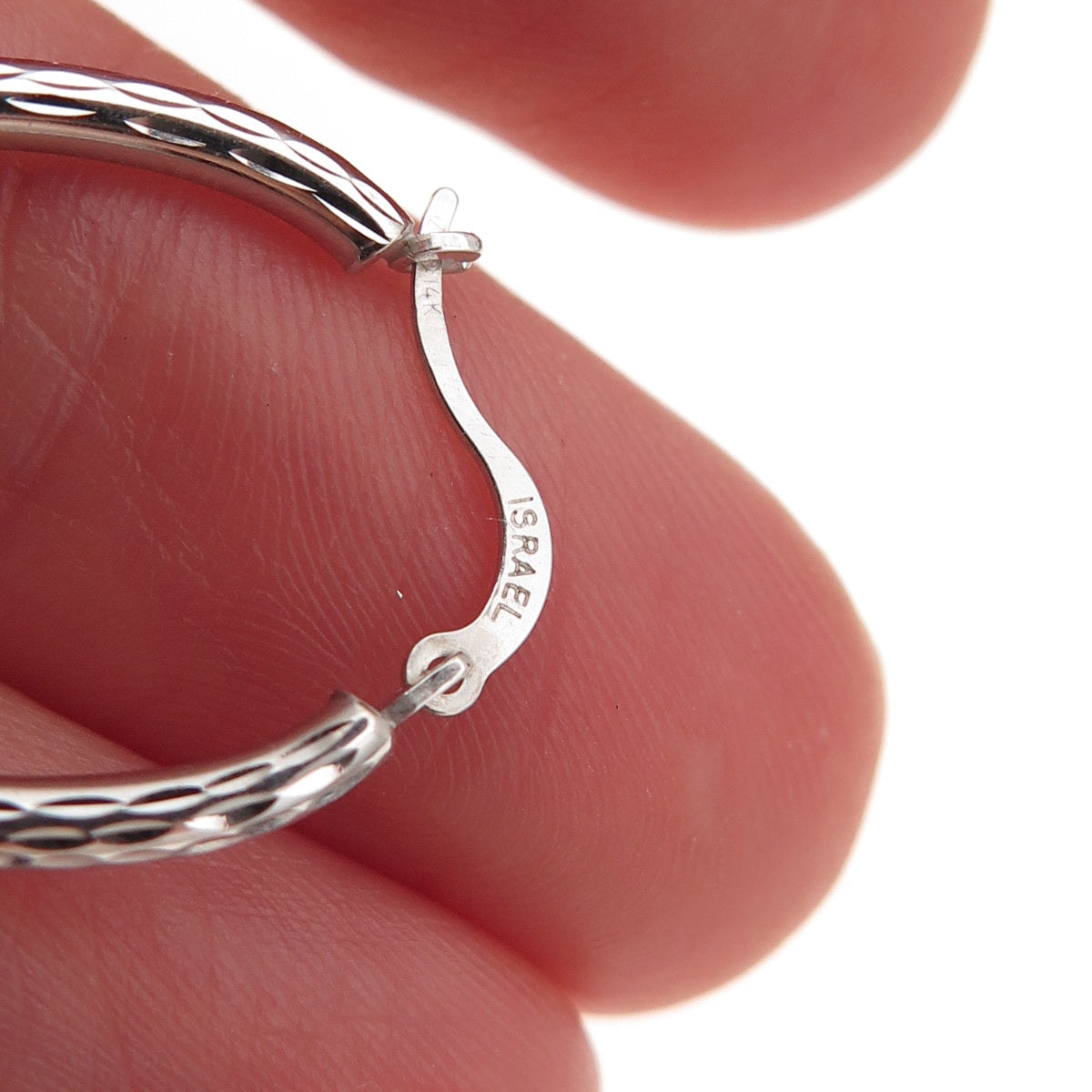 14K White Gold Vintage Israel Oval Hoop Earrings