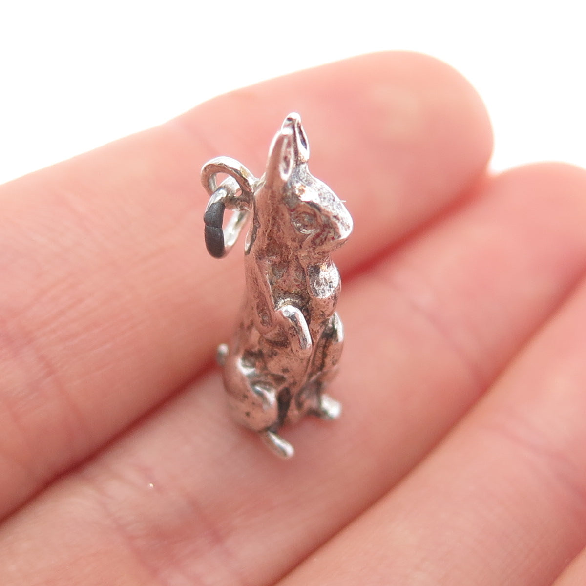925 Sterling Silver Vintage Easter Bunny Oxidized Minimalist 3D Charm Pendant