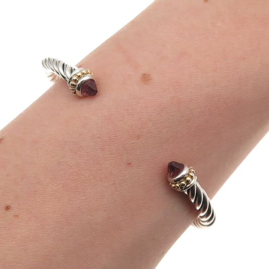 925 Sterling Silver 2-Tone Real Amethyst Cable Cuff Adjustable Bracelet 6.25"