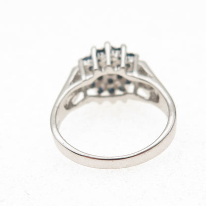925 Sterling Silver Real Round-Cut Sapphire Floral Ring Size 6.75
