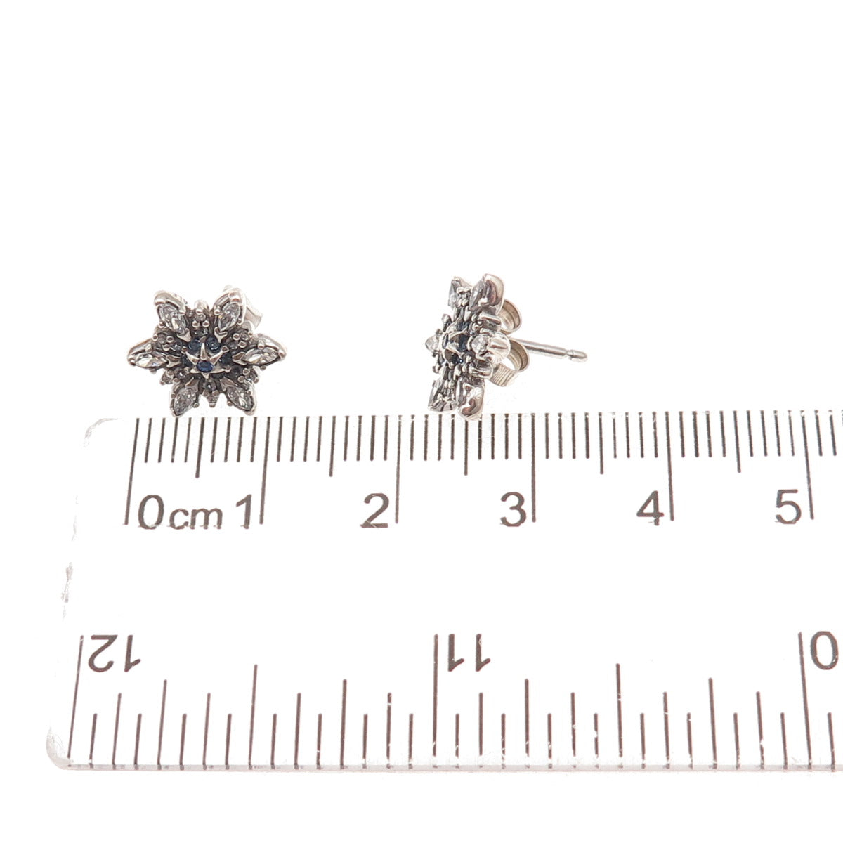 Pandora 925 Sterling Silver Blue & White C Z Snowflake Stud Earrings