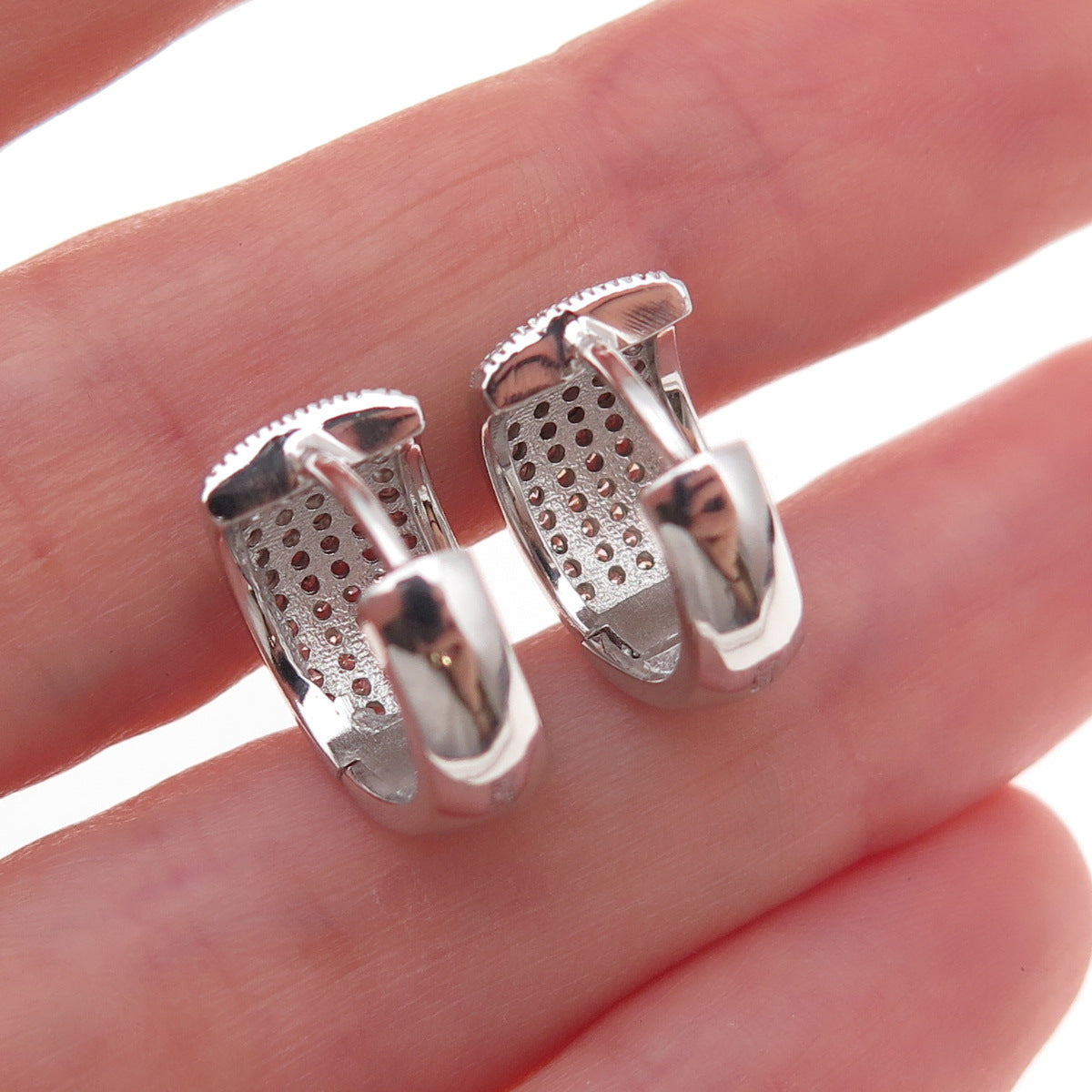 925 Sterling Silver Round-Cut C Z Hoop Earrings