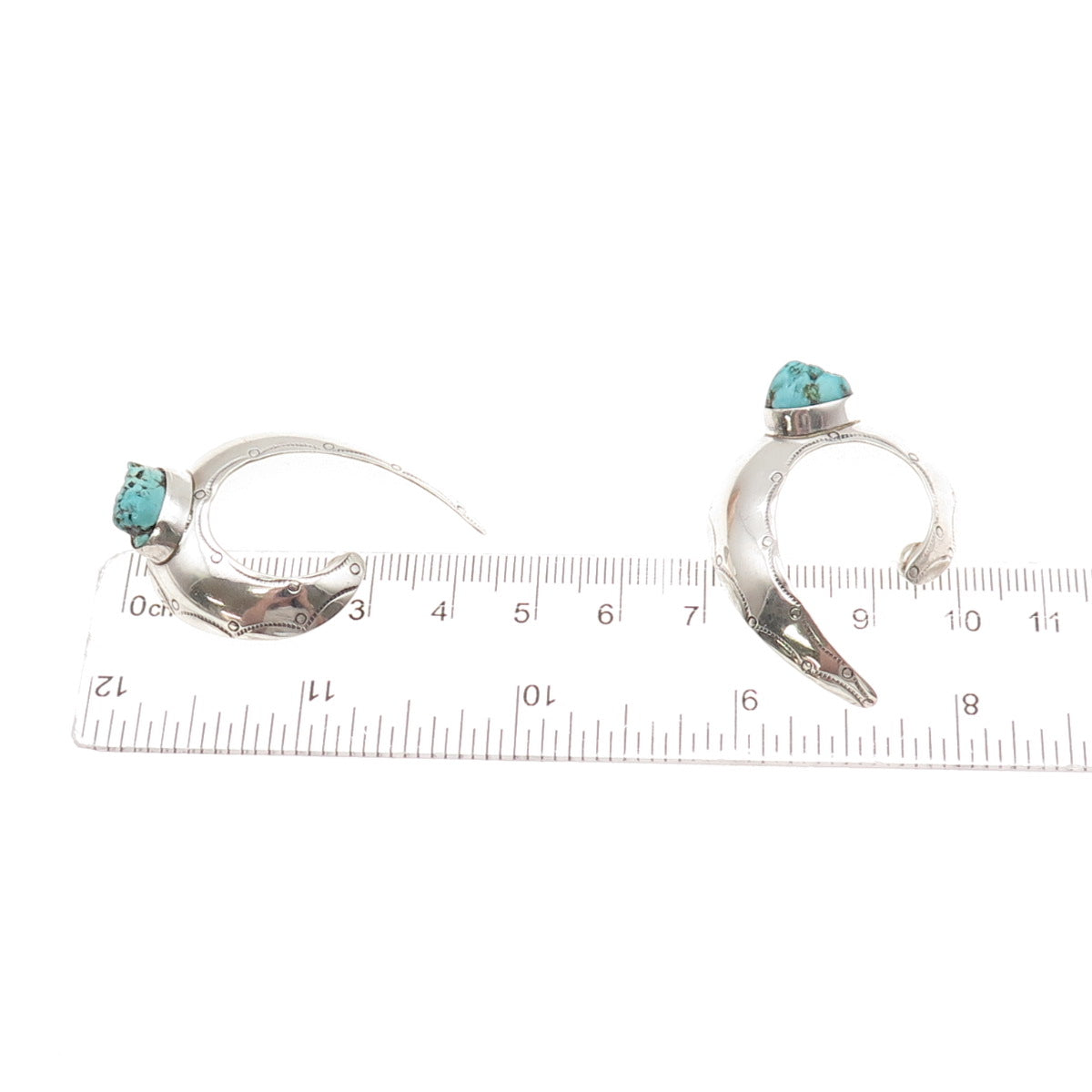 Old Pawn 925 Sterling Silver Vintage Southwestern Turquoise Horn Jacket Earrings