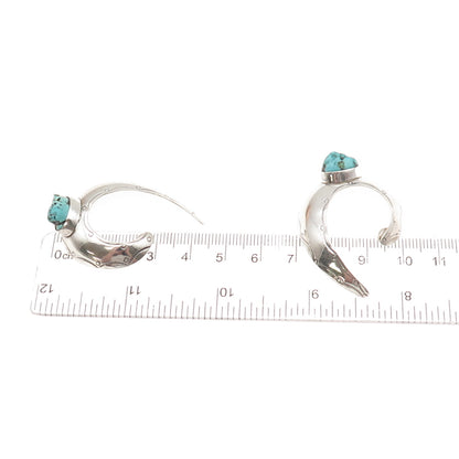 Old Pawn 925 Sterling Silver Vintage Southwestern Turquoise Horn Jacket Earrings