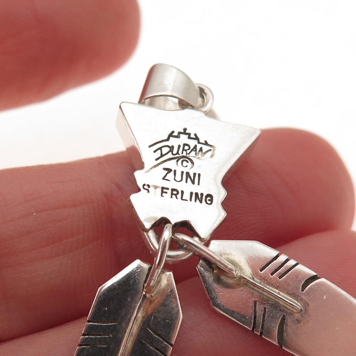 Duran Gasper Zuni Old Pawn 925 Sterling Silver Vintage Multi-Gem Feather Pendant