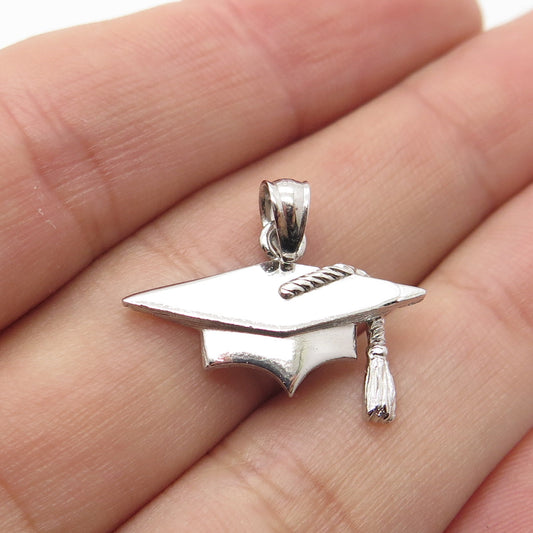 925 Sterling Silver Vintage Graduation Academic Cap Pendant