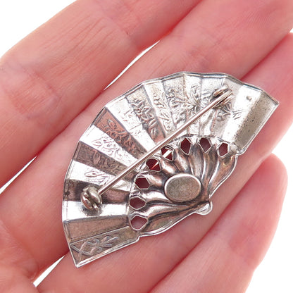 JewelArt 925 Sterling Silver Antique Art Deco Fan Oxidized Pin Brooch