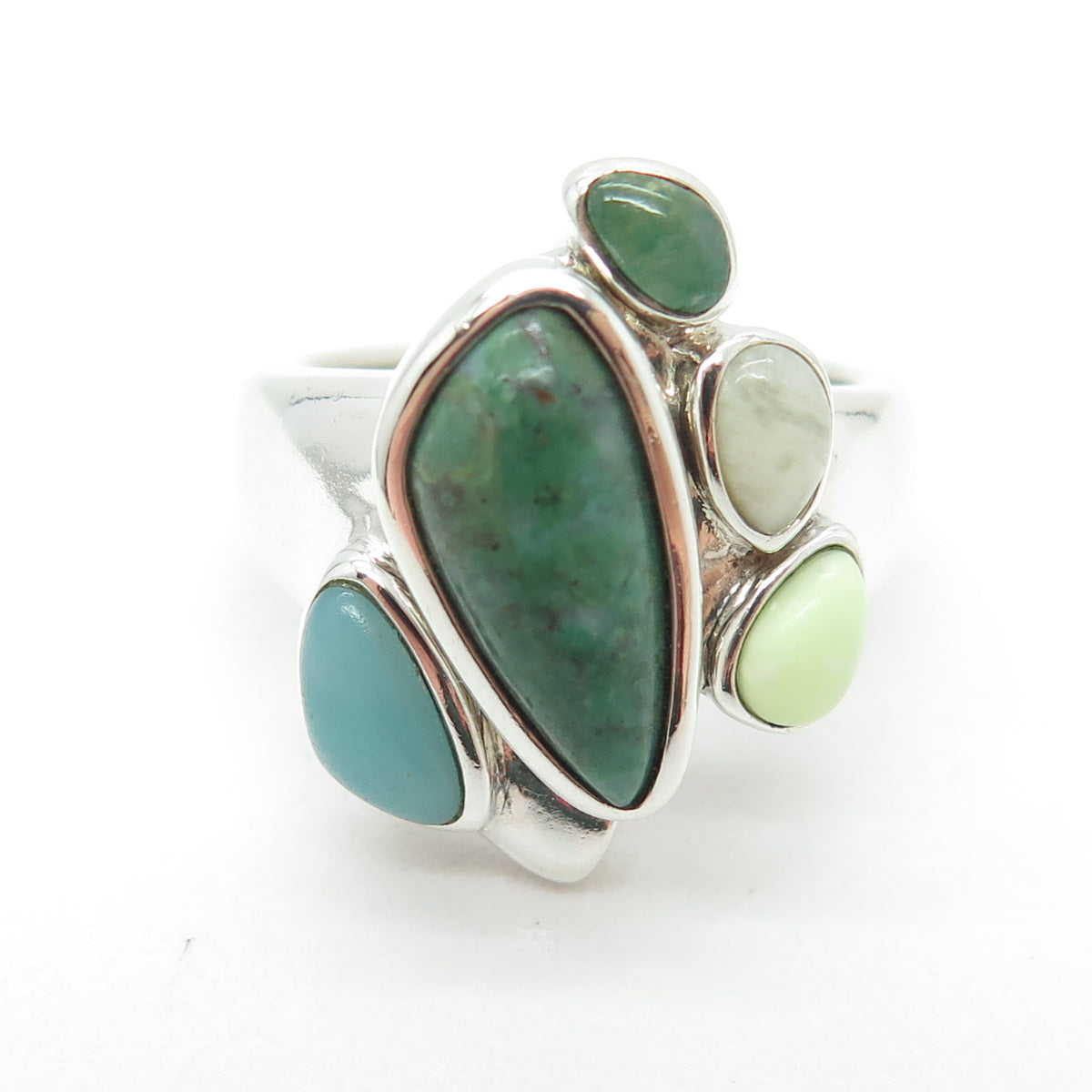 WHITNEY KELLY 925 Sterling Vintage Chrysocolla Quartz Turquoise Ring Size 10.25