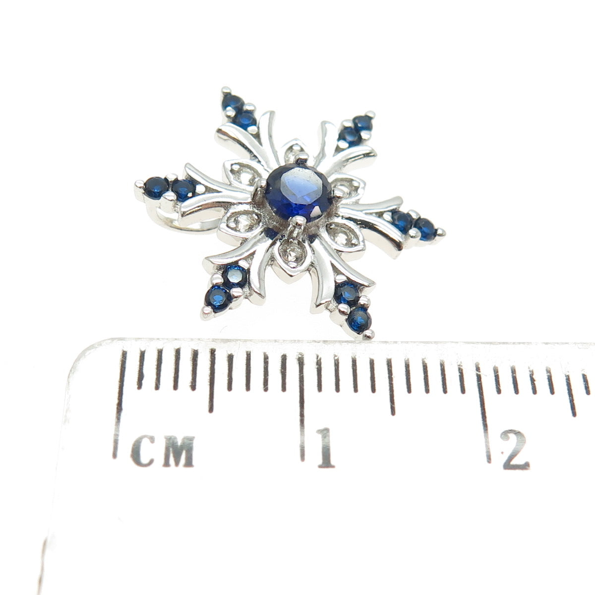 HAN 925 Sterling Silver Lab-Created Sapphire & C Z Snowflake Slide Pendant