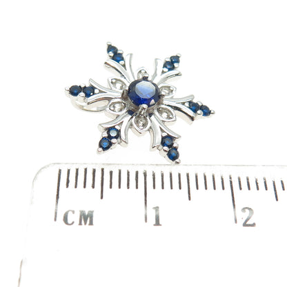 HAN 925 Sterling Silver Lab-Created Sapphire & C Z Snowflake Slide Pendant