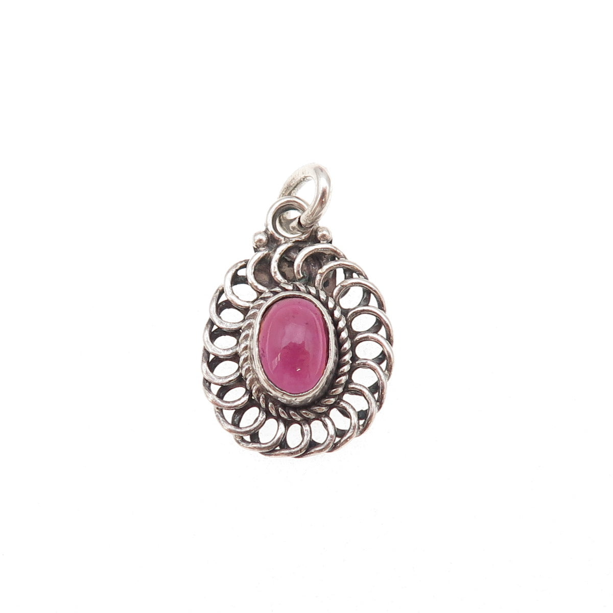 925 Sterling Silver Vintage Real Rhodolite Floral Oxidized Charm Pendant