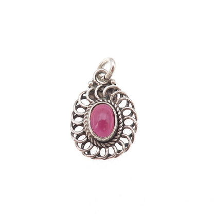 925 Sterling Silver Vintage Real Rhodolite Floral Oxidized Charm Pendant