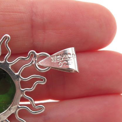 925 Sterling Silver Vintage Mexico Real Green Amber Eclipse Charm Pendant