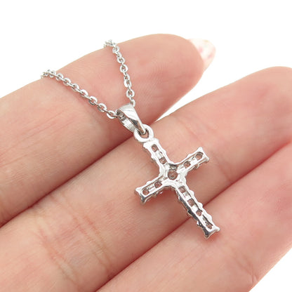 925 Sterling Silver Italy Round-Cut C Z Cross Cable Chain Necklace 16"