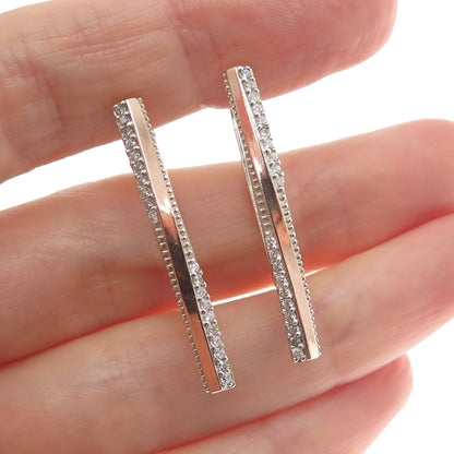 925 Sterling Silver & 9K Gold Vintage European Round-Cut C Z In & Out Earrings