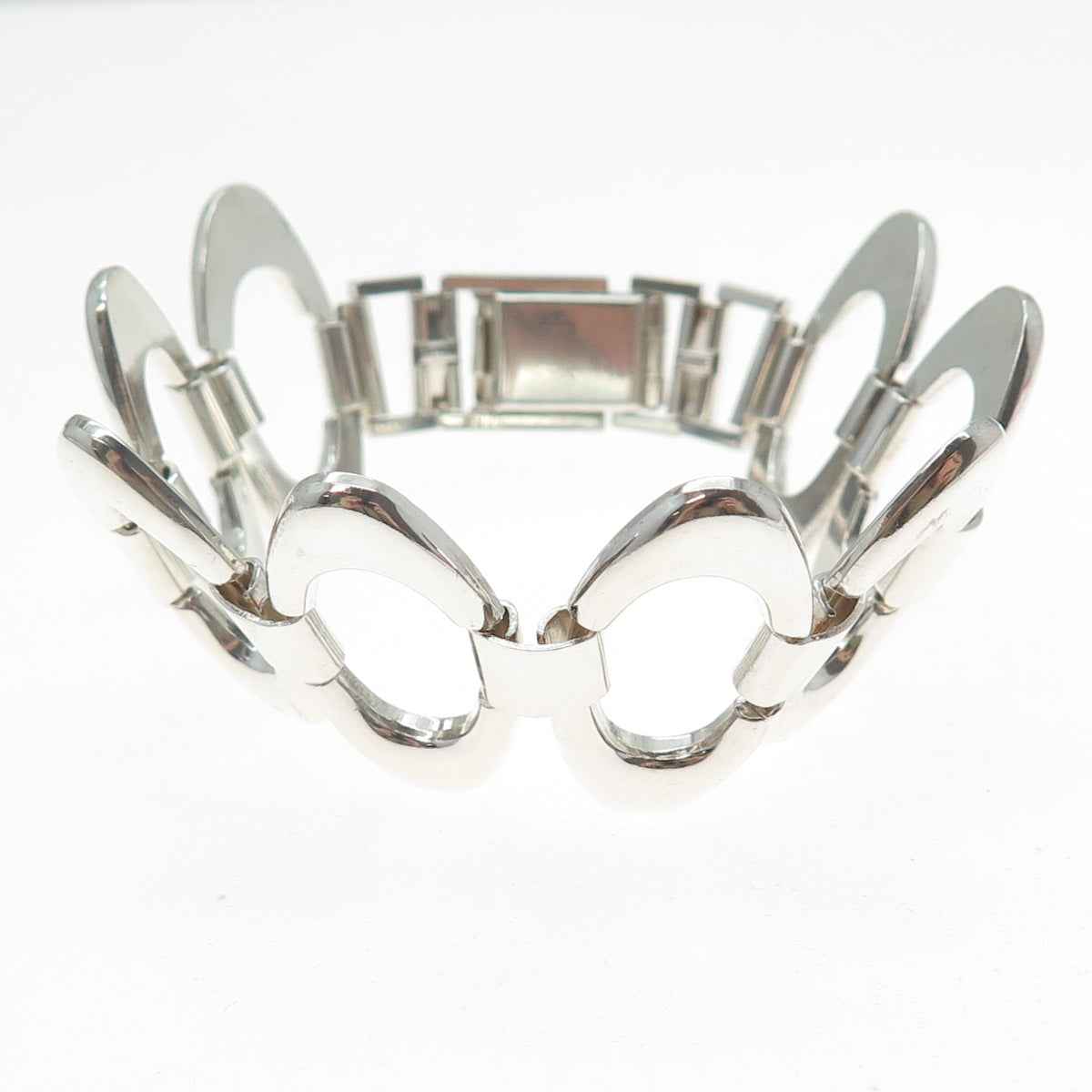 925 Sterling Silver Vintage RW Artisan Modernist Oval Link Bracelet 6.5"