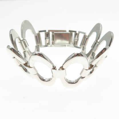 925 Sterling Silver Vintage RW Artisan Modernist Oval Link Bracelet 6.5"