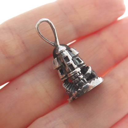 925 Sterling Silver Vintage Onyx Tower of David Oxidized Mini 3D Charm Pendant
