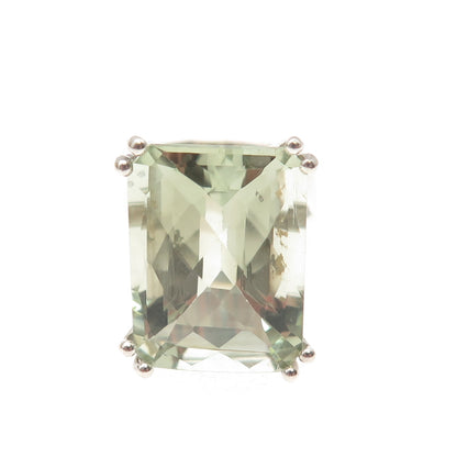 925 Sterling Silver Real Emerald-Cut Green Amethyst Statement Ring Size 6.5