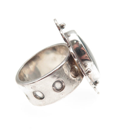 925 Sterling Silver Vintage Real Agate Modernist Oxidized Ring Size 7