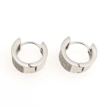 925 Sterling Silver Round-Cut C Z Wide Hoop Earrings