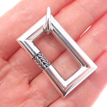 925 Sterling Silver Vintage Modernist Spiga Frame Oxidized Charm Pendant