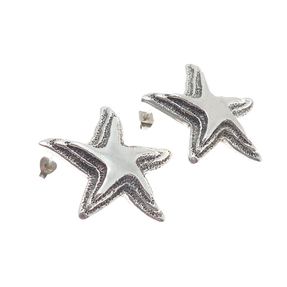 925 Sterling Silver Vintage Mexico Starfish Oxidized Earrings