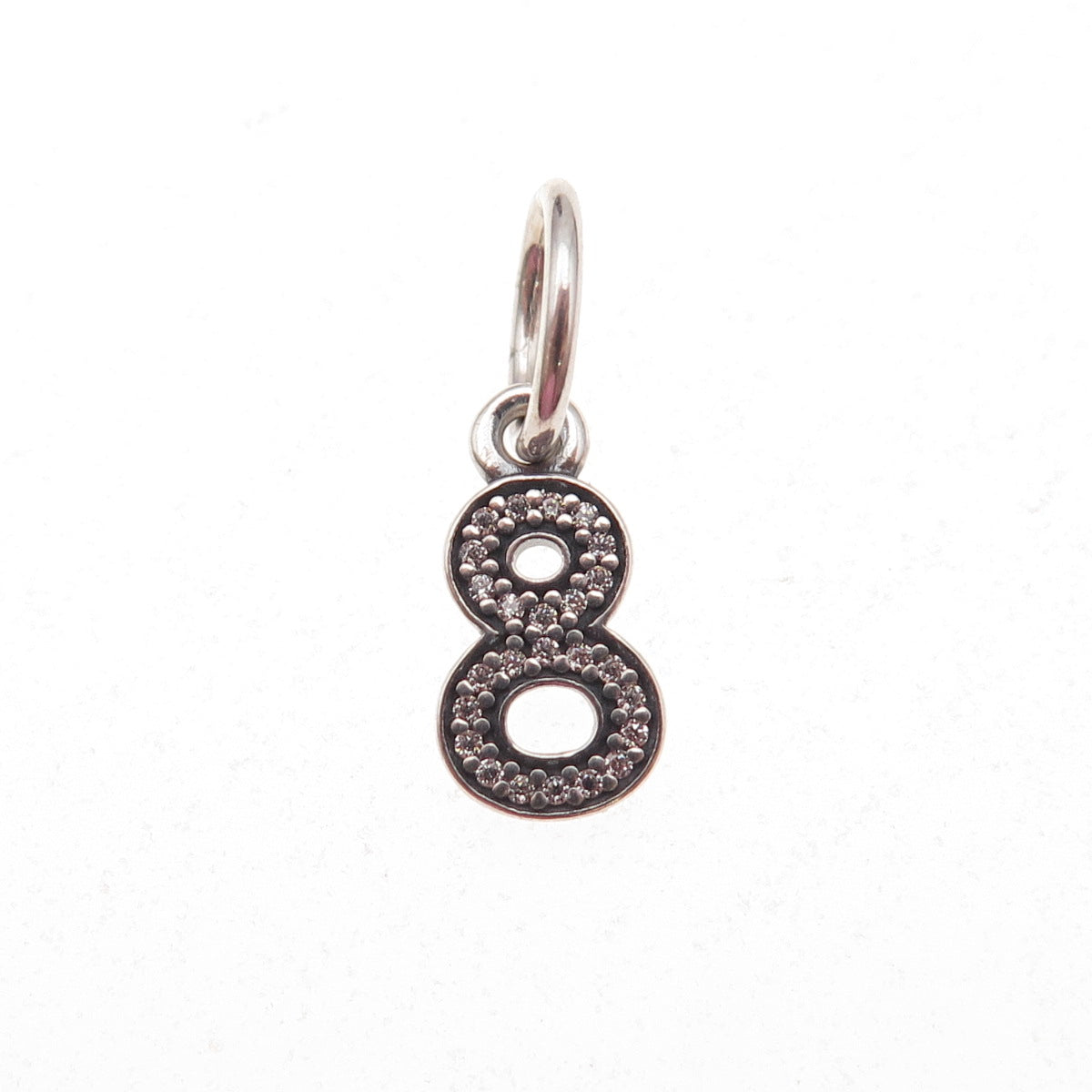 Pandora 925 Sterling Silver C Z Lucky Number 8 SET of 9 Charm Pendants