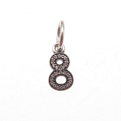 Pandora 925 Sterling Silver C Z Lucky Number 8 SET of 9 Charm Pendants