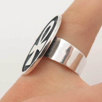 925 Sterling Silver Vintage Mexico Coptic Cross Adjustable Ring Size 5.5