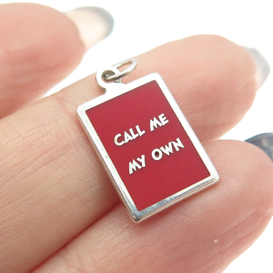 925 Sterling Silver Red Enamel "Call Me My Own" Minimalist Charm Pendant