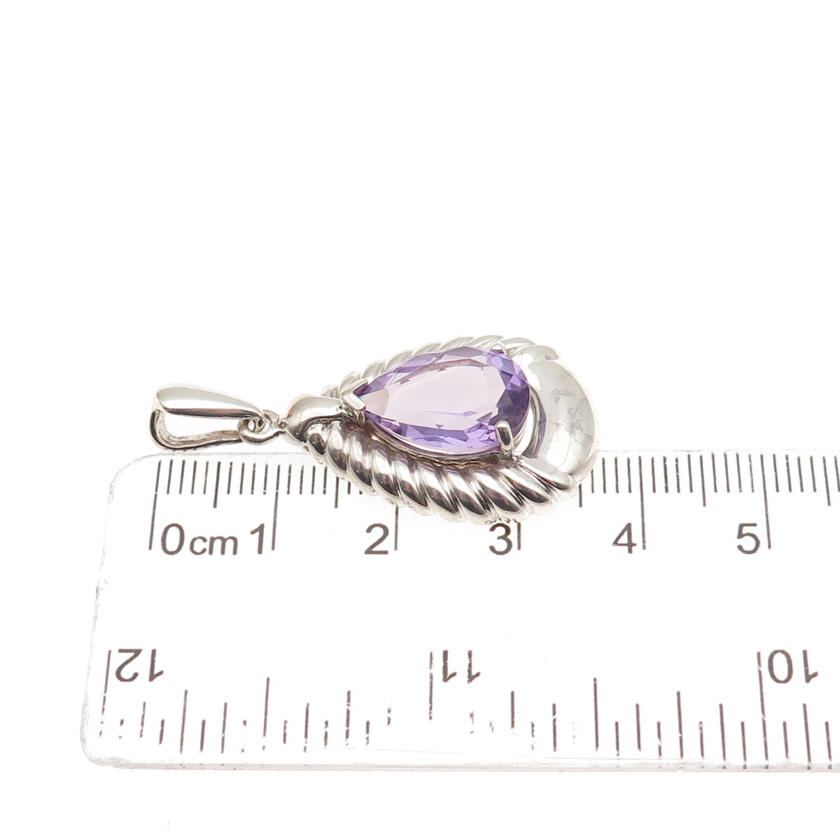 925 Sterling Silver Vintage Real Pear-Cut Amethyst Teardrop Charm Pendant