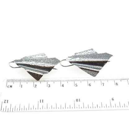 925 Sterling Silver Vintage Hammered Finish Modernist Earrings