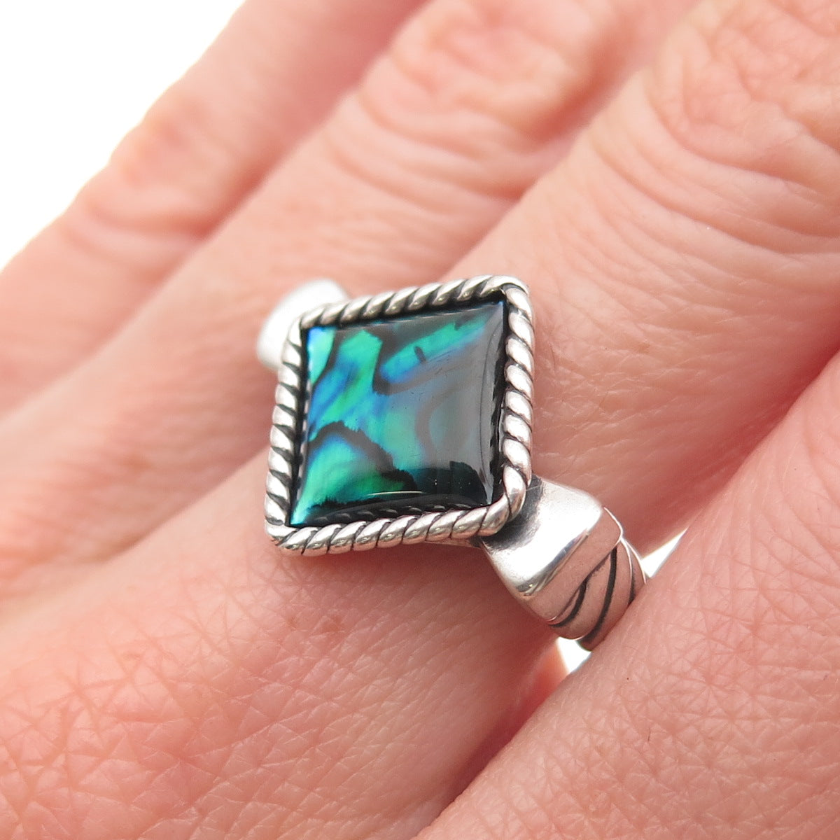 Carolyn Pollack 925 Sterling Silver Vintage Real Abalone Shell Ring Size 8.25