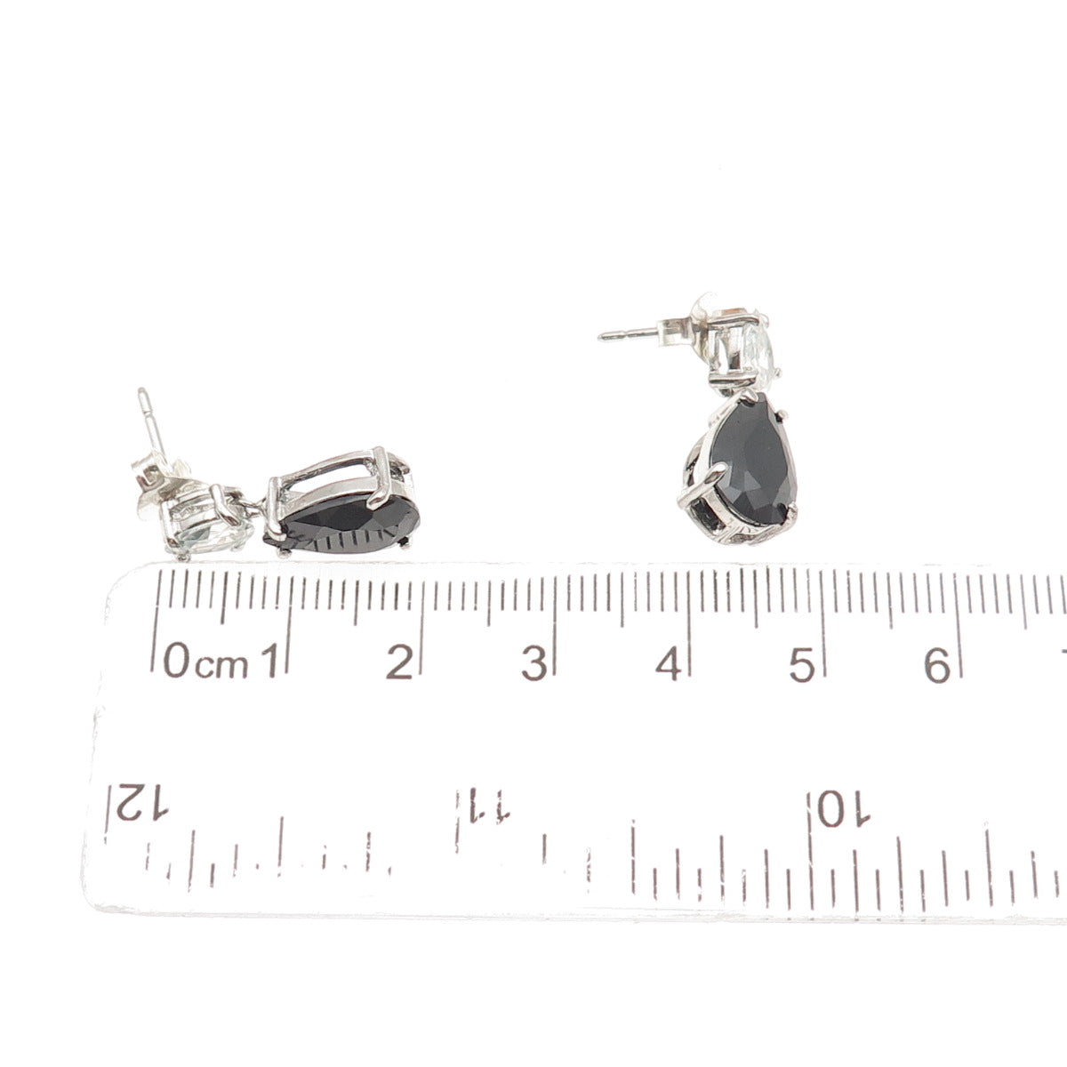 925 Sterling Silver Pear-Cut Black & White C Z Teardrop Dangle Earrings