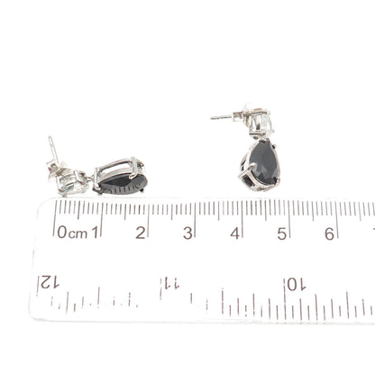 925 Sterling Silver Pear-Cut Black & White C Z Teardrop Dangle Earrings