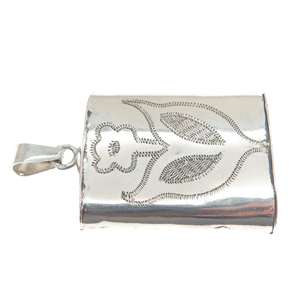 925 Sterling Silver Antique Art Deco Engraved Satin Flower Pendant