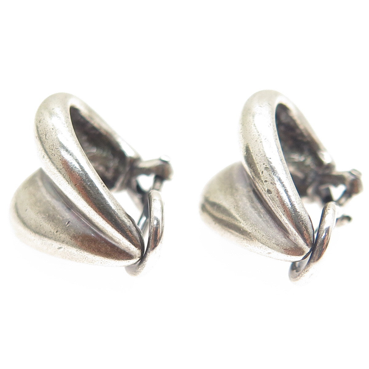 ESPO SIG Joseph Esposito Sterling Silver Vintage Petal Oxidized Clip On Earrings