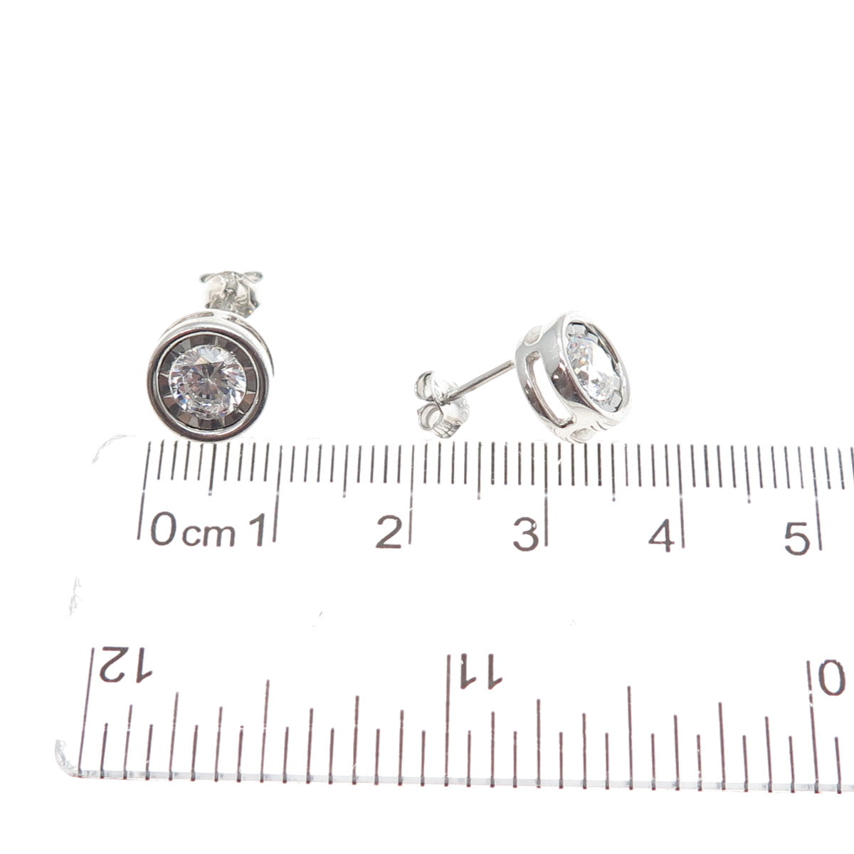 925 Sterling Silver Round-Cut C Z Stud Earrings