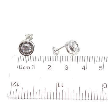 925 Sterling Silver Round-Cut C Z Stud Earrings