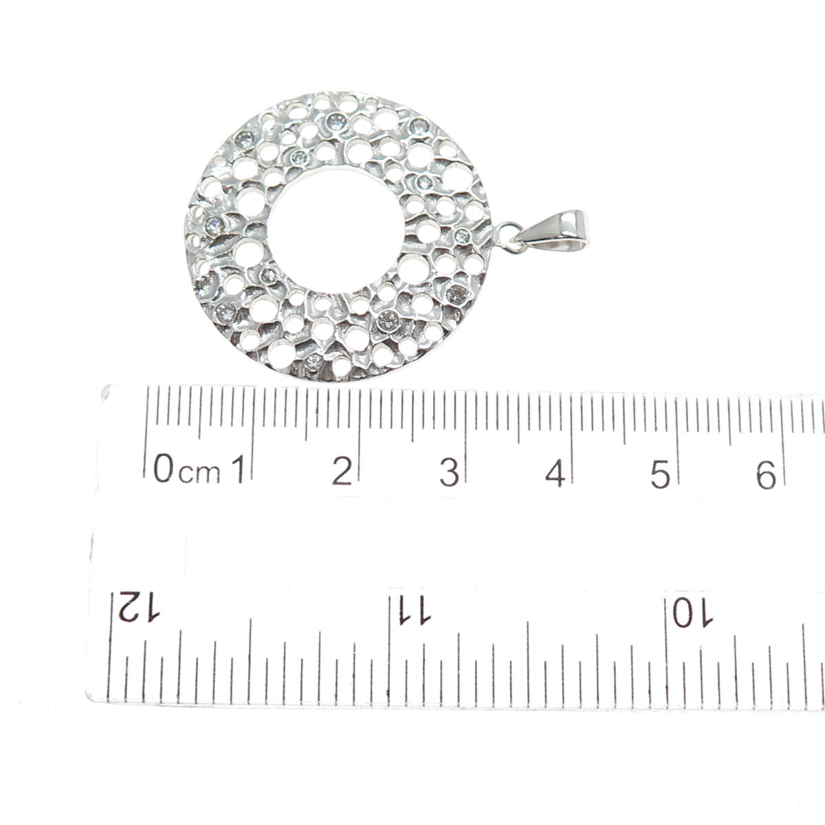925 Sterling Silver Vintage Round-Cut C Z Modernist Disc Pendant