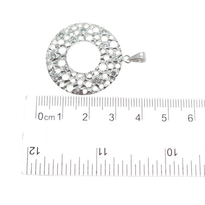 925 Sterling Silver Vintage Round-Cut C Z Modernist Disc Pendant